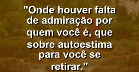 Onde houver falta de admiração por quem você é, que sobre autoestima para você se retirar.
