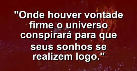 “Onde houver vontade firme o universo conspirará para que seus sonhos se realizem logo.”