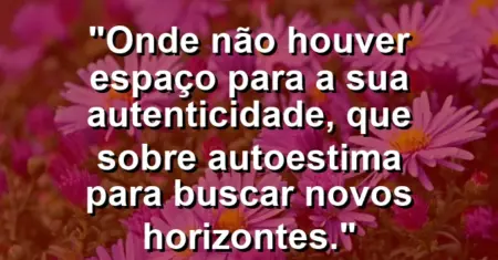 Onde não houver espaço para a sua autenticidade, que sobre autoestima para buscar novos horizontes.