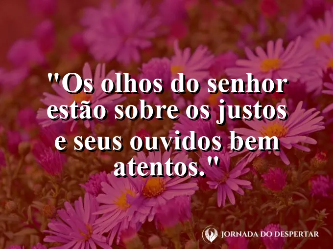 Olho estilizado refletindo o universo com frase sobre Deus observando os justos com muito amor.