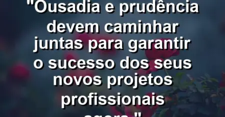“Ousadia e prudência devem caminhar juntas para garantir o sucesso dos seus novos projetos profissionais agora.”