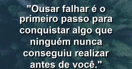 “Ousar falhar é o primeiro passo para conquistar algo que ninguém nunca conseguiu realizar antes de você.”