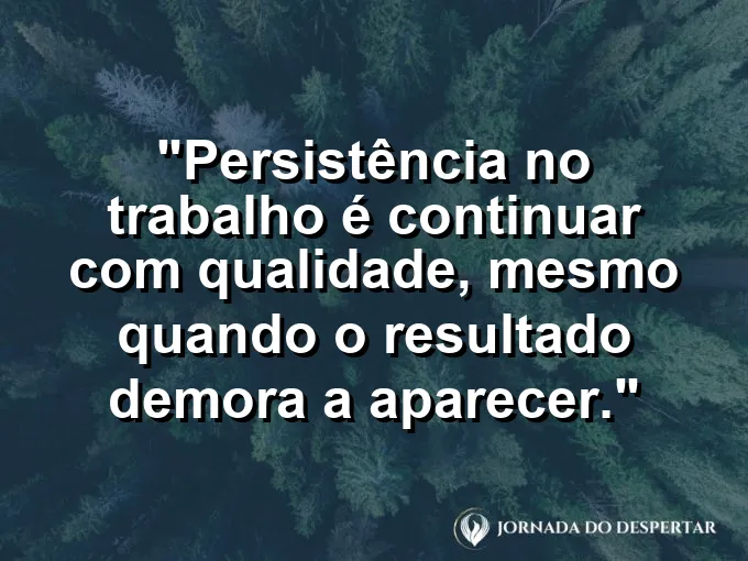 Imagem com a frase motivacional sobre trabalho: Persistência no trabalho é continuar com qualidade, mesmo quando o resultado demora a aparecer.