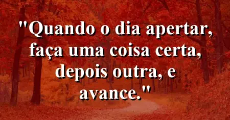 “Quando o dia apertar, faça uma coisa certa, depois outra, e avance.”