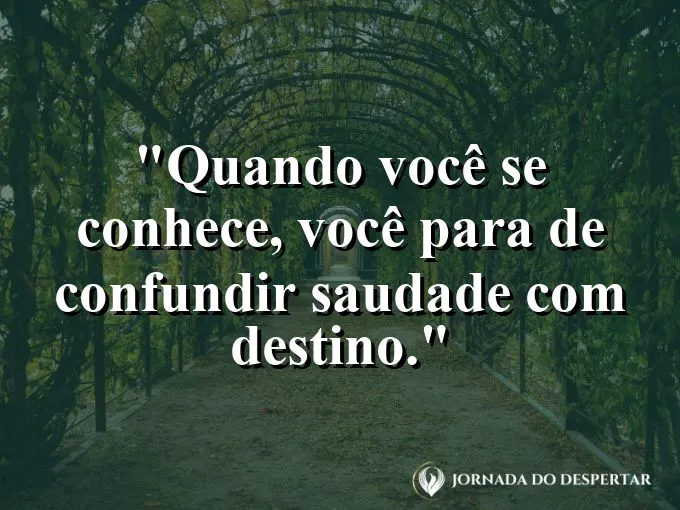 Frase sobre autoconhecimento e autoestima: Quando você se conhece, você para de confundir saudade com destino.