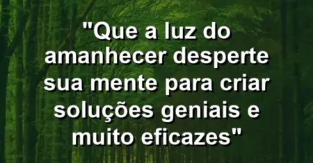 “Que a luz do amanhecer desperte sua mente para criar soluções geniais e muito eficazes”
