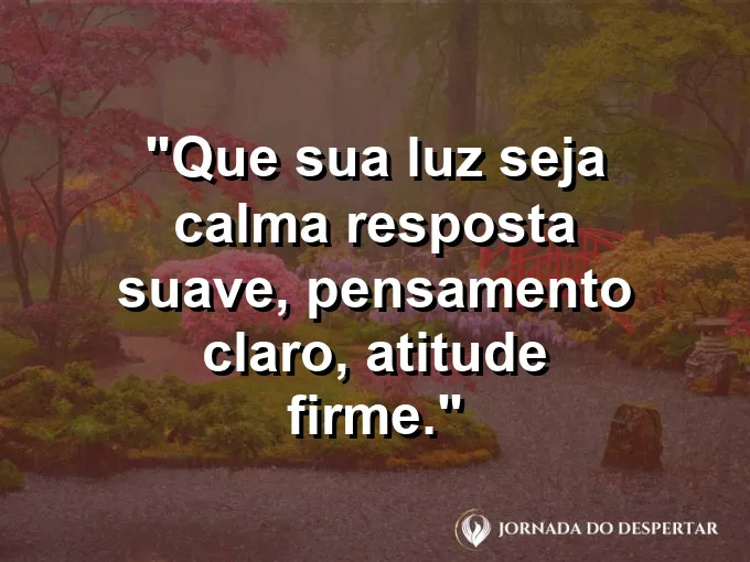 Imagem com a frase: Que sua luz seja calma: resposta suave, pensamento claro, atitude firme.
