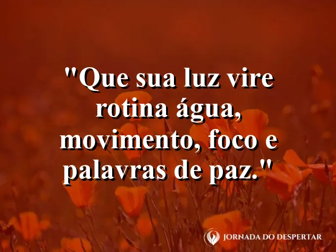 Imagem com a frase: Que sua luz vire rotina: água, movimento, foco e palavras de paz.