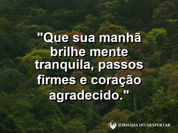 Imagem com a frase: Que sua manhã brilhe: mente tranquila, passos firmes e coração agradecido.