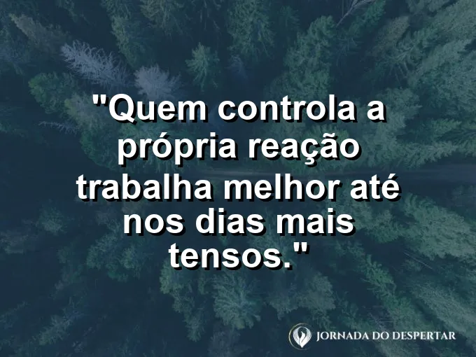 Imagem com frase sobre controlar reações no ambiente de trabalho.