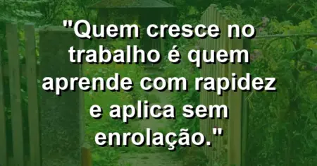 “Quem cresce no trabalho é quem aprende com rapidez e aplica sem enrolação.”