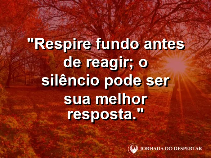 Frase sobre autocontrole: Respire fundo antes de reagir; o silêncio pode ser sua melhor resposta.