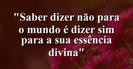 “Saber dizer não para o mundo é dizer sim para a sua essência divina”