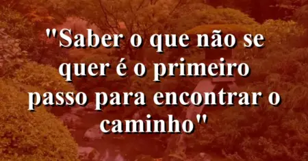 “Saber o que não se quer é o primeiro passo para encontrar o caminho”