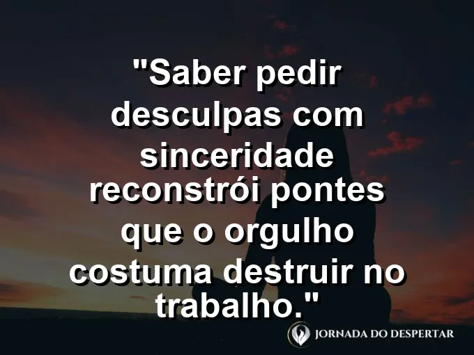 Mão estendida em sinal de paz sobre uma mesa de escritório com frase sobre desculpas.