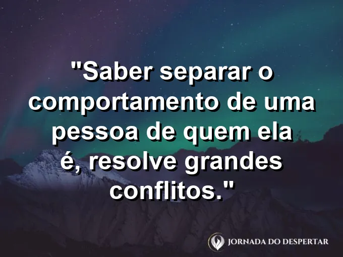 Duas colunas de pedra equilibradas com frase sobre comportamento e identidade pessoal.