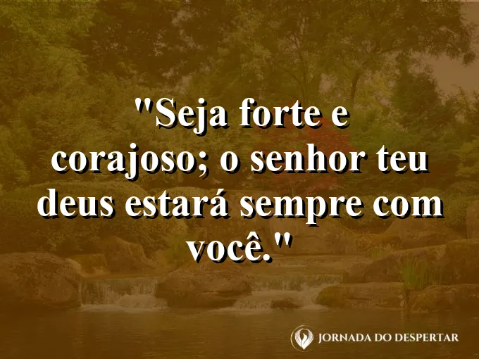Leão olhando para o horizonte com olhar firme e frase de coragem e força no Senhor.