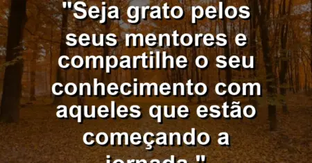 “Seja grato pelos seus mentores e compartilhe o seu conhecimento com aqueles que estão começando a jornada.”