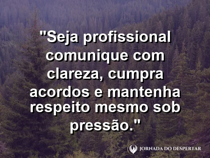 Imagem com a frase motivacional sobre trabalho: Seja profissional: comunique com clareza, cumpra acordos e mantenha respeito mesmo sob pressão.