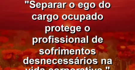 “Separar o ego do cargo ocupado protege o profissional de sofrimentos desnecessários na vida corporativa.”