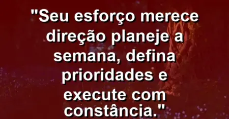 “Seu esforço merece direção: planeje a semana, defina prioridades e execute com constância.”
