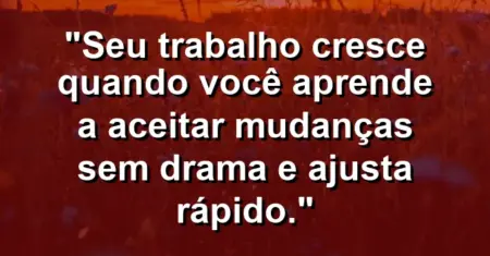 “Seu trabalho cresce quando você aprende a aceitar mudanças sem drama e ajusta rápido.”