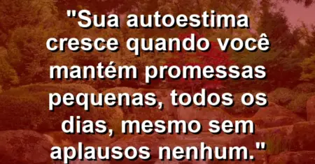 Sua autoestima cresce quando você mantém promessas pequenas, todos os dias, mesmo sem aplausos nenhum.