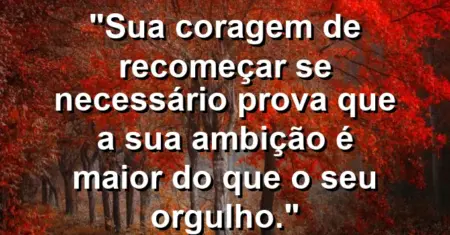 “Sua coragem de recomeçar se necessário prova que a sua ambição é maior do que o seu orgulho.”