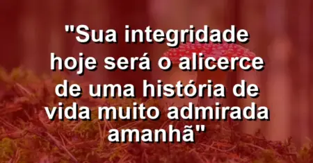 “Sua integridade hoje será o alicerce de uma história de vida muito admirada amanhã”