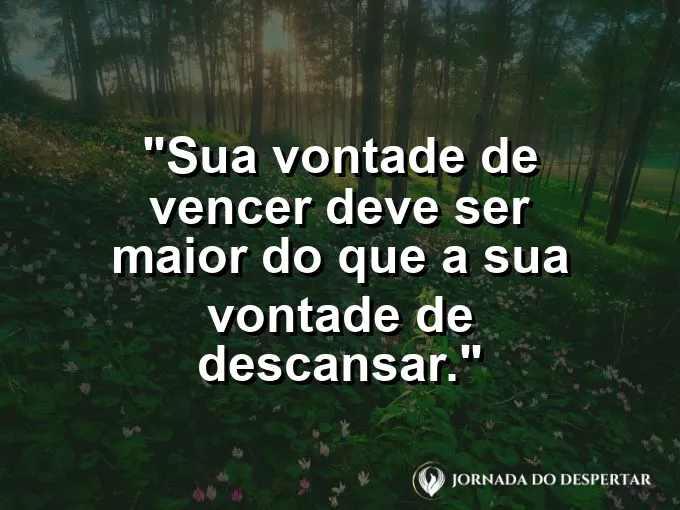 Rede de descanso vazia ao lado de uma mesa de trabalho com frase sobre vencer e descansar.