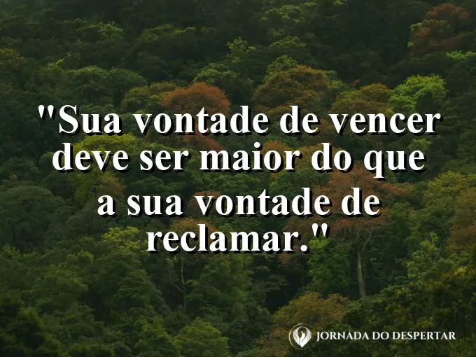 Mão fechando um livro de reclamações e abrindo um de metas com frase sobre vencer.