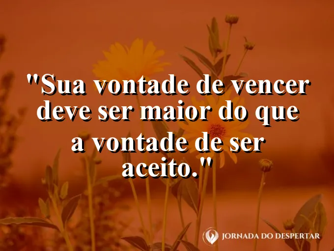 Pássaro voando em direção oposta à migração com frase sobre aceitação e vitória.