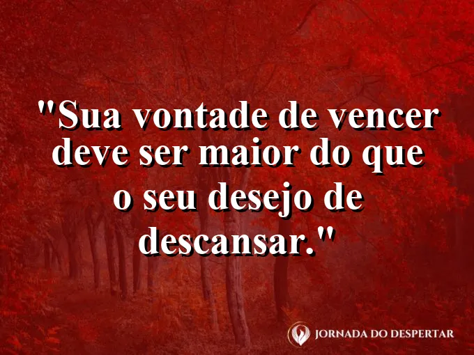 Cadeira de balanço vazia diante de uma mesa de trabalho com frase sobre vencer e descansar.
