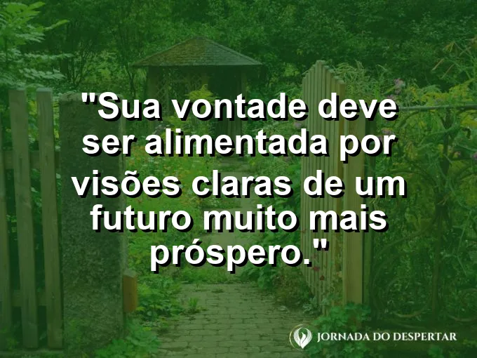 Binóculo focando uma cidade de ouro no horizonte com frase sobre visões de futuro.