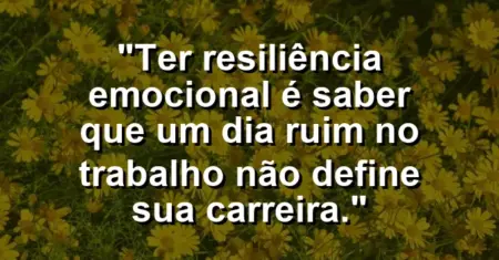 “Ter resiliência emocional é saber que um dia ruim no trabalho não define sua carreira.”