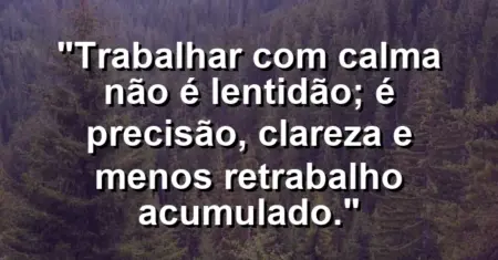 “Trabalhar com calma não é lentidão; é precisão, clareza e menos retrabalho acumulado.”