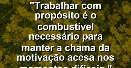“Trabalhar com propósito é o combustível necessário para manter a chama da motivação acesa nos momentos difíceis.”