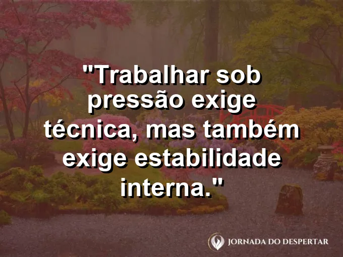Imagem com frase sobre técnica e equilíbrio em momentos críticos.