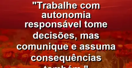 “Trabalhe com autonomia responsável: tome decisões, mas comunique e assuma consequências também.”