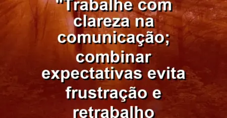 “Trabalhe com clareza na comunicação; combinar expectativas evita frustração e retrabalho constante.”
