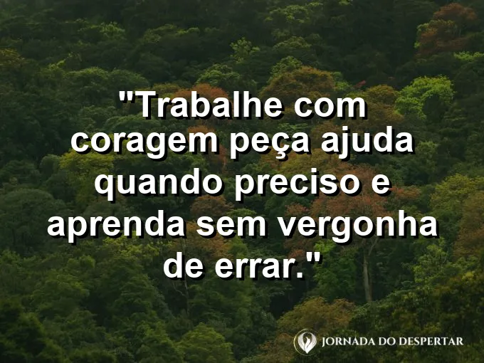 Imagem com a frase motivacional sobre trabalho: Trabalhe com coragem: peça ajuda quando preciso e aprenda sem vergonha de errar.