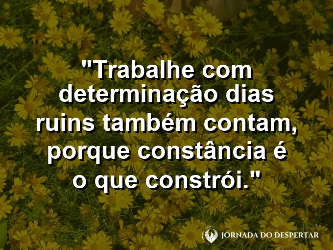 Imagem com a frase motivacional sobre trabalho: Trabalhe com determinação: dias ruins também contam, porque constância é o que constrói.