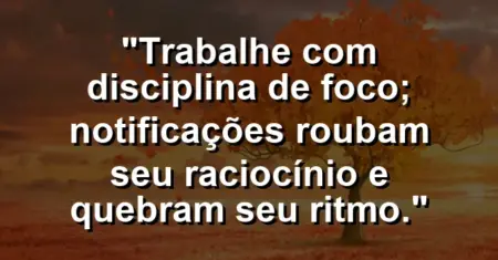 “Trabalhe com disciplina de foco; notificações roubam seu raciocínio e quebram seu ritmo.”