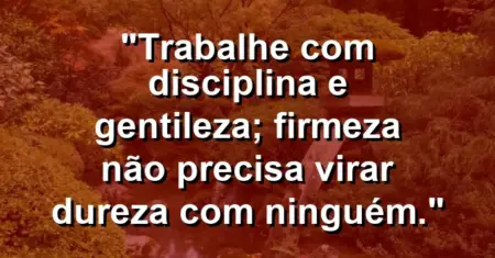 “Trabalhe com disciplina e gentileza; firmeza não precisa virar dureza com ninguém.”