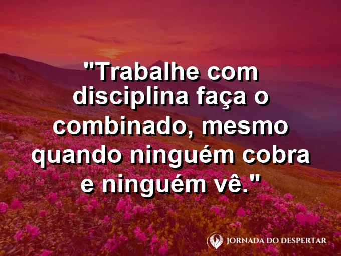 Imagem com a frase motivacional sobre trabalho: Trabalhe com disciplina: faça o combinado, mesmo quando ninguém cobra e ninguém vê.