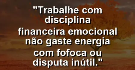 “Trabalhe com disciplina financeira emocional: não gaste energia com fofoca ou disputa inútil.”