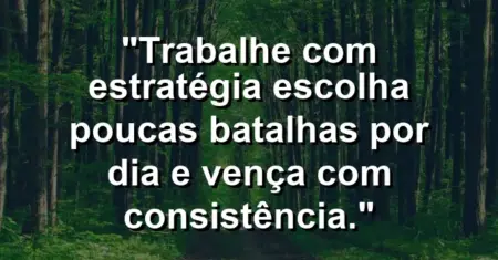 “Trabalhe com estratégia: escolha poucas batalhas por dia e vença com consistência.”