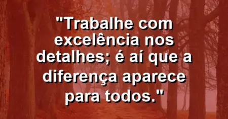 “Trabalhe com excelência nos detalhes; é aí que a diferença aparece para todos.”