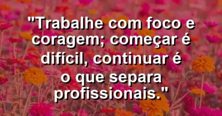 “Trabalhe com foco e coragem; começar é difícil, continuar é o que separa profissionais.”