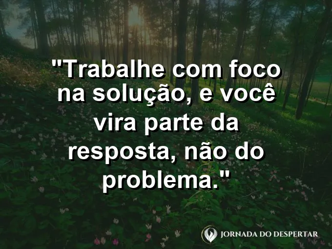 Imagem com a frase motivacional sobre trabalho: Trabalhe com foco na solução, e você vira parte da resposta, não do problema.